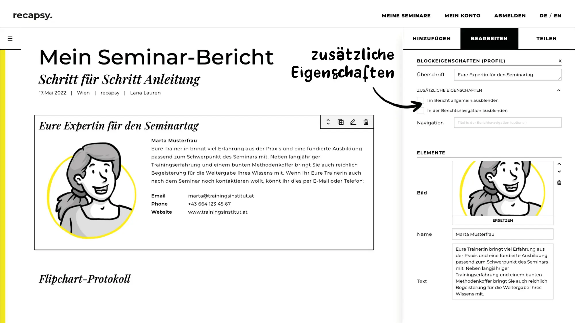 Zusätzliche Eigenschaften für Seminar