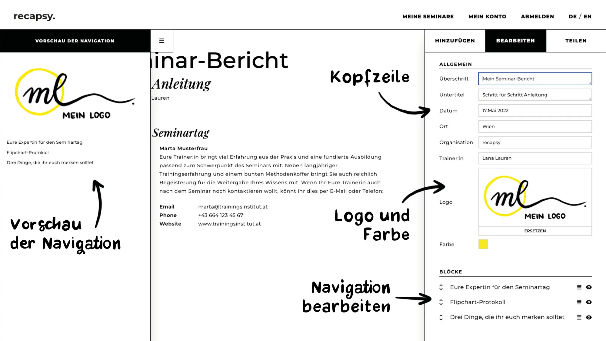 Allgemeine Seminar Einstellungen bearbeiten